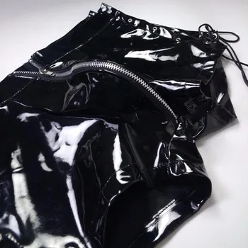 Seksualus apatinis trikotažas Šortai Karšto Vyrai Latekso ir PVC atvira tarpkojo užtrauktukas Šortai, antblauzdžiai Fetišas Gėjų Dirbtiniais Odos Nėrinių Trumpas Kelnes clubwear