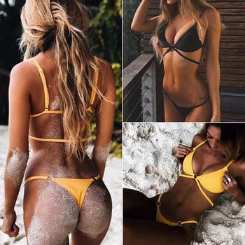 Seksualus Bikini 2020 M. Moteris Geltona Paminkštintas Bikini Komplektas, Push-Up Trikampis, maudymosi Kostiumėliai, Maudymosi kostiumas S-XL