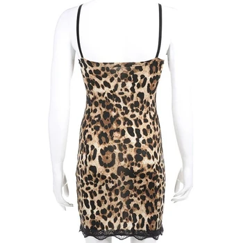 Seksualus Leopard Diržas Moterų Pižama Suknelė Pavasario Vasaros Nėriniai Lacework Ponios Mini Suknelė Nightdress Club Stilius V-kaklo Moterų Pajama