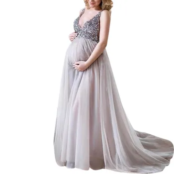 Seksualus motinystės suknelės už nuotrauką šaudyti Moteris Nėščia Diržas V Kaklo China Kokteilis Long Maxi Promenadzie Suknelė nėštumo suknelė 2020 m.