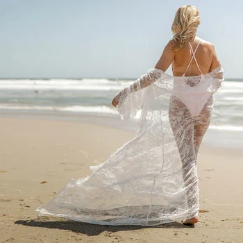Seksualus Ponios Moterų Bikini Padengti iki Ilgio Paplūdimio maudymosi kostiumėlį, Viršutiniai drabužiai Nėriniais, Šifono Paplūdimio Dėvėti Apsaugos nuo Saulės Juodas Baltas Kailis