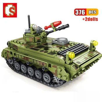 SEMBO 324pcs Karinis Tankas pagrindinis mūšis Serijos Ginklas ww2 Blokai Bako Armija Miestas Apšviesti Plytų Žaislai Vaikams Berniukas