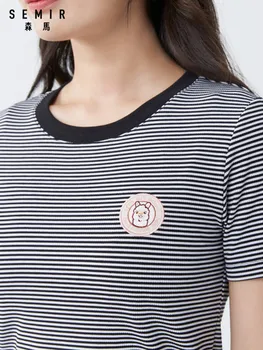 SEMIR Moterų dryžuotas trumpomis rankovėmis T-shirt 2020 metų vasaros naują paprasta apvali kaklo megzti saldus marškinėliai topai moterų