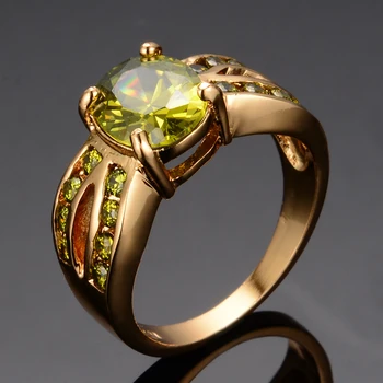 Senovinių Moterų Alyvuogių Žalia Kristalų Papuošalai 18KT Aukso Spalvos Vestuvių Žiedai, Moterų, Prabangos Ovalo formos Cirkonis Akmuo Sužadėtuvių Žiedas