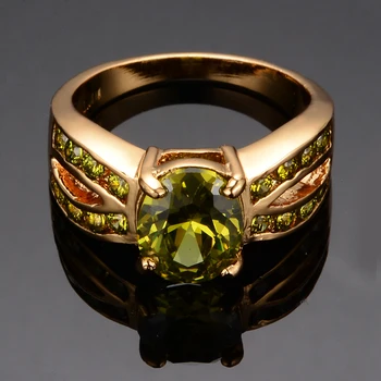 Senovinių Moterų Alyvuogių Žalia Kristalų Papuošalai 18KT Aukso Spalvos Vestuvių Žiedai, Moterų, Prabangos Ovalo formos Cirkonis Akmuo Sužadėtuvių Žiedas