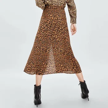 Sexy Moteris Leopardas spausdinti Midi sijonas 2020 m. Pavasario Vasaros Mados padalinta Aukšto liemens Sijonas Plonas Atsitiktinis Šalies Klubas Sijonas INKEO 9B003