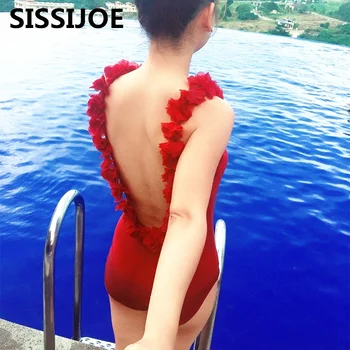Sexy Moteris Vienos dalies maudymosi kostiumėlį, 3D Gėlių Dirželis Backless Wirless Bodysuit Bikini maudymosi kostiumėlį, Maudymosi Kostiumą, Vasaros Paplūdimio