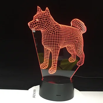 Sibiro haskiu veislės Šuo Naktį Šviesos diodų (LED 3D Iliuzija 7 Spalvų Persirengimo Kambarys, Dekoratyvinės Lempos Vaikas, Vaikas, Kūdikis Rinkinys, Stalo Lempos Naktiniai 1910