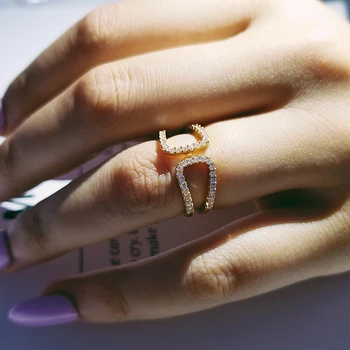 Sidabro/aukso spalvos juoda cirkonio bague anel žada mados reguliuojamas atidaryti žiedai moterims piršto didmeninės juvelyrikos R4674