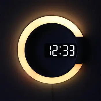 Sieninis Laikrodis LED Veidrodis Daugiafunkcinis Šviesos Žadintuvas Su Temperatūros Ekranas Žiedo Formos Apdailos Laikrodis