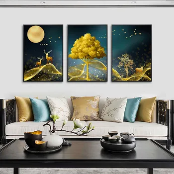Sienos menas namų dekoras drobė spausdinti plakato Abstrakčiai aukso medžio elnias sienų tapybos neįrėminti, papuošalai namo kambaryje estetines