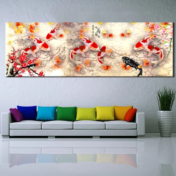 Sienos paveiksl HD Spausdinti Kinijos Abstrakčiai Devynių Koi Žuvų Kraštovaizdžio Naftos Tapyba ant Drobės Plakatas Kambarį Modernus Dekoro