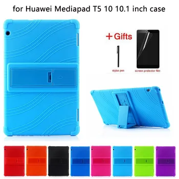 Silicio Atveju, Huawei MediaPad T5 AGS2-W09/L09/L03/W19 10.1 colių stovėti padengti huawei mediapad T5 10 Minkštas atveju+FILMAS+RAŠIKLIS