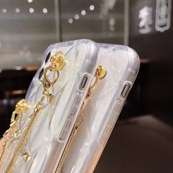 Silikono mobiliojo telefono dėklas su metalo virvelę, skaidrūs deimantai, tinka Iphone7 į Iphone11