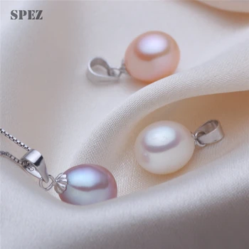 Silver pearl karoliai pakabukas moterų nekilnojamojo 925 aukštos kokybės sterlingas sidabro papuošalai natūralių gėlavandenių perlų 8-9mm SPEZ