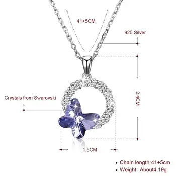 SILVERHOO 925 Sterlingas Sidabro Karoliai Pakabukas Moterų Drugelis Romantiška Ratas, Austrijos Krištolo Karoliai Šalies Fine Jewelry