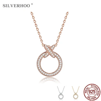 SILVERHOO 925 Sterlingas Sidabro Kubinių Zirconia Karoliai Moterų Fine Jewelry Jubiliejų Dovana, Apvalios Konstrukcijos Pop Mados Pakabukas