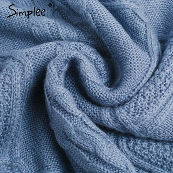 Simplee Golfo aukštos padalinta mezgimo megztinis Rudenį, žiemą ilgomis rankovėmis laisvalaikio megztinis suknelė moterims traukti streetwear megztinis
