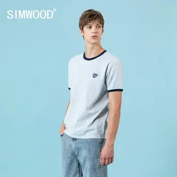 SIMWOOD 2020 metų vasaros, nauja, t-shirt vyrai mada kontrasto spalvų viršūnes plius dydis aukštos kokybės aplikacija medvilnė tees SJ120610