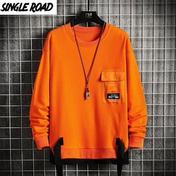 SingleRoad Crewneck Palaidinukė Vyrų 2021 Kratinys Japonijos Streetwear Harajuku Hip-Hop Orange Hoodie Vyrų Palaidinės Hoodies