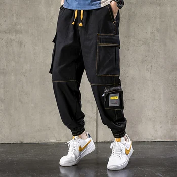 SingleRoad Mens Krovinių Kelnės Poilsiu Vyrų 2020 Pilka Šoninių Kišenių Hip-Hop Harajuku Japonijos Streetwear Kelnės Vyriškos Kelnės Vyrams
