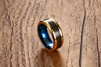 SIZZZ vyriški 8 mm (volframo plieno žiedai anglies pluošto žiedas aukso mėlyna spalva Europos stiliaus papuošalai, vyrų didmeninės