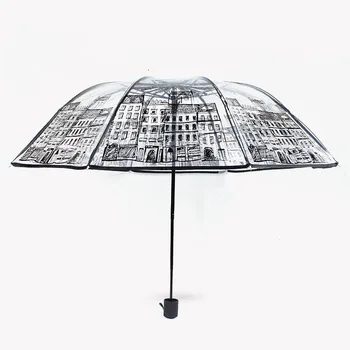 Skaidraus plastiko PVC skėtis Tris Lankstymo saulėtą lietingą kūrybos skėtis namas skėtis