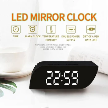 Skaitmeninis Laikrodis-Žadintuvas Nešiojamų Veidrodis HD LED Ekranas Su Laiku/Drėgmės/Temperatūros/Ekrano Funkcija USB jungtį Įkraunama Baterija Pow