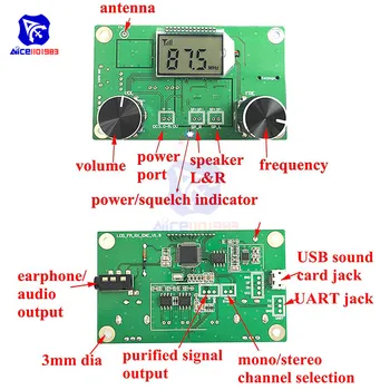 Skaitmeninis Stereo FM Radijas, Bevielio ryšio Imtuvo Modulis LCD Ekranas DSP PLL 87.0 MHz iki 108,0 MHz su Rotaciniu Potenciometras su Rankenėle