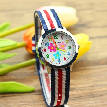 Skatinimo dovana vaikams gražių gėlių, nailono suknelė laikrodžiai mergaitėms mados nailono spalvingi laikrodžiai Linda chica reloj