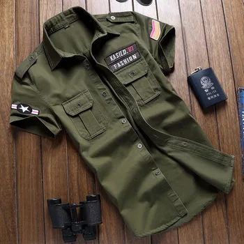 Skatinimo Plius Dydis M-6XL klasika vyrų karinės uniformos stiliaus Marškinėliai Atsitiktinis trumpas rankovėmis marškinėliai Medvilnė, Laisvi Vyrai Viršų