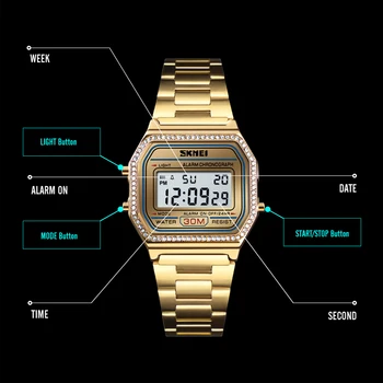 SKMEI Mados Moterų Laikrodžiai LED Skaitmeninio Sporto Žiūrėti 30M atsparus Vandeniui Savaitę Chrono Moteriški Rankiniai Laikrodžiai Reloj Mujer Relogio Feminino