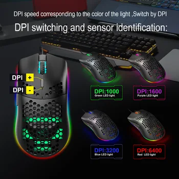 Skylę pelės RGB šviesos makro programavimas žaidimas pelės 6 klavišą, galite išjungti šviesos 6400dpi kompiuterių pelės