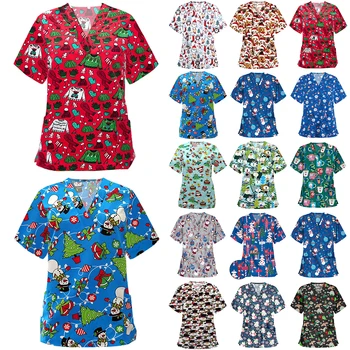 Slaugytoja Vienodas Atspausdinta Marškinėliai Moterims Trumpomis Rankovėmis Viršuje Vasarą V Neck T Shirt Medicinos Chirurgijos Uniformas Vaistinė Slaugytoja Marškinėliai