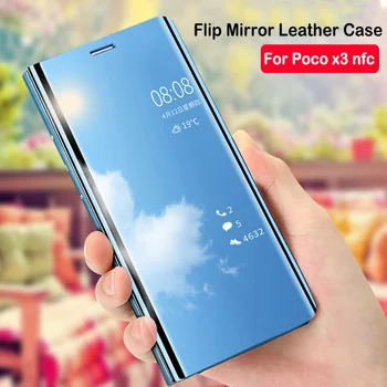 Smart Veidrodis, Flip Case For Xiaomi Poco X3 NFC Padengti Atveju Xiaomi Poco X3 pocoX3 X 3, 3X Pro XE Stovi Magnetinio Telefonų knyga atveju