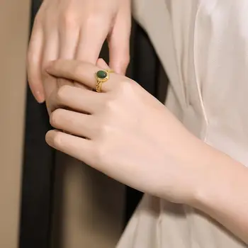 SNew sidabro natūralus jaspis, ovalo formos žiedas šviesos prabanga hollowing procesas aukso kilnus Kinijos retro stiliaus moterų prekės papuošalai