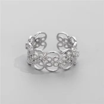 Sodrov S925 sterlingas sidabro gėlė plačiai versija nėrinių nėriniai, romantiška žiedas moterų literatūros modelio tuščiaviduriai žiedo dydis reguliuojamas