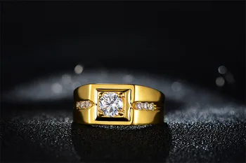 Solitaire vyrų žiedas 24KT Gold Spalva 925 Sterlingas sidabro AAA Cirkonis cz Dalyvavimas Vestuvių Juostoje Žiedai vyrams Pirštu, Šaliai, Papuošalai