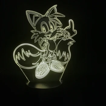 Sonic The Hedgehog 3D Lempos Apšvietimo Uodegos Pav Akrilo LED Nakties Šviesos Vaikai Žaislų Namų Puošybai Luminaria Šviesos Kalėdų Dovana