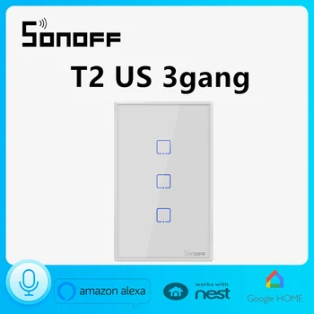 Sonoff T2US3C Gauja, Smart WiFi Sienų apšvietimo Jungiklis RF/APP/Jutiklinis Nuotolinio įjungimo/IŠJUNGIMO Laikmatis JAV Scena, Skydas Namų Automatikos Valdymo Balsu