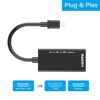 SOONHUA ABS Juoda Micro USB į HDMI Adapteris Remti 1080P Keitiklio, TV HD HDMI Audio Video Kabelis 