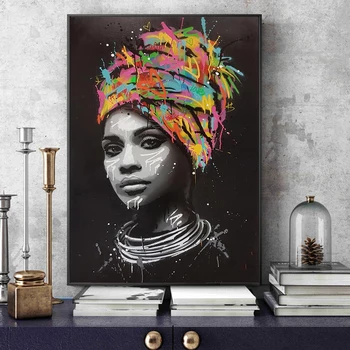 Spalvinga Afrikos Garbanotais Plaukais Moteris Abstraktus Mergina, Drobė, Tapyba, Plakatų ir grafikos Sienos Meno Nuotrauką Kambarį Cuadros Dekoras