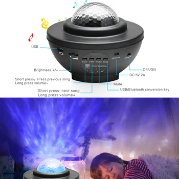 Spalvinga Galaxy Žvaigždėtas Dangaus Projektorius, Šviesos, USB Blueteeth Balso Kontrolės Muzikos Grotuvas LED Nakties Šviesos Romantiška Projekcija Lempos