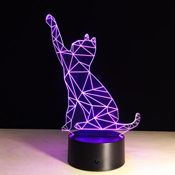 Spalvinga Katė Gyvūnų 3D LED Naktį lengvo Prisilietimo Jutiklis, Šviesos, 7 Spalvų Poveikis Vaikams Mielas Naktį Lempos Miegamajame Šviesos Lašas Laivybos
