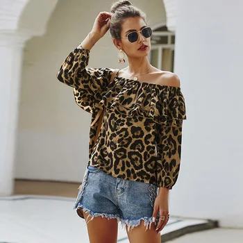 Spalvinga Leopardas Spausdinti Palaidinė Moterims Viršūnės Peties Pynimas Perdangos Pinikai Prarasti Atsitiktinis Streetwear Moteris Palaidinės 2020 M. Pavasarį