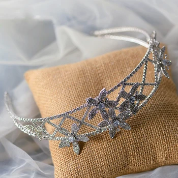 Spalvingas Putojančio Krištolas Brides Kaspinai Žvaigždutės Formos Tiara Headpieces Vestuvių Plaukų Aksesuaras