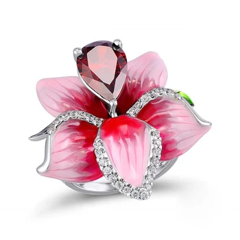 Spalvingas Rankų darbo Emalio 925 sterlingas sidabro Gėlė, Žiedas, Auskarai Nustatyti Vestuvių Dovana Crystal Butterfly Vestuvių Papuošalai Rinkiniai