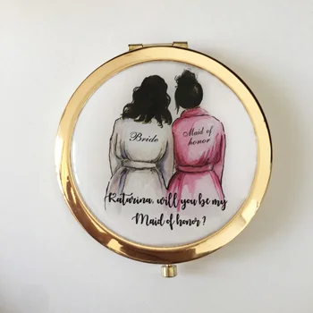 Spausdinti bet kokio teksto kalba Unikalų logotipą Vestuvių Nuotaka turi būti Bridesmaid, dovanos Asmeninį nešiojamų kompaktiškas veidrodis dovana