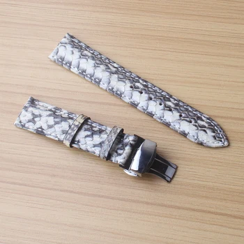 Specialių Gyvatės Odos Watchbands Dirželis Baltas su juoda mišrios spalvos Laikrodžių priedai su sidabro metalo sagtis 20mm 22mm vyriški