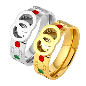 Specialus Dvigubas Kryžius Apskritime Aukso Žiedus Moterims Unikalus Dizainas 316L Nerūdijančio Plieno, Raudonas ir Žalias Dėmes Moterų Žiedas Dovana